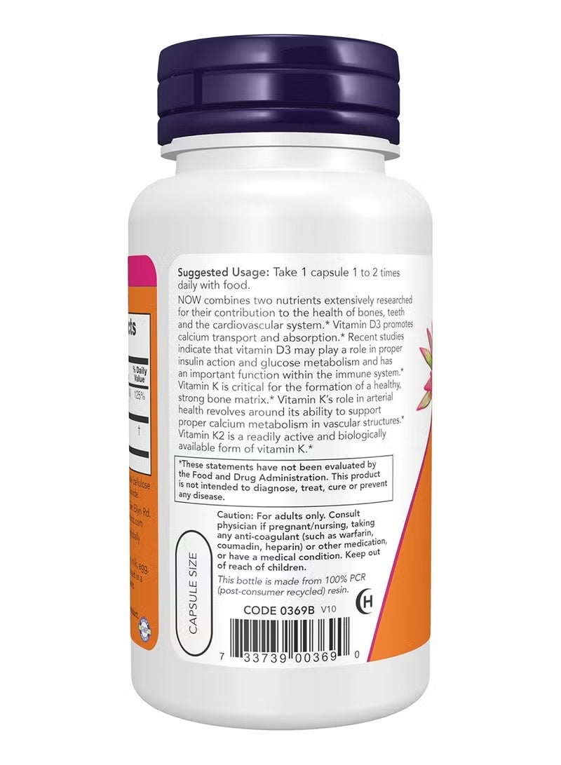 now Vitamin D3 And K2, 1,000 Iu/45 Mcg, 120 Capsules - Image 3